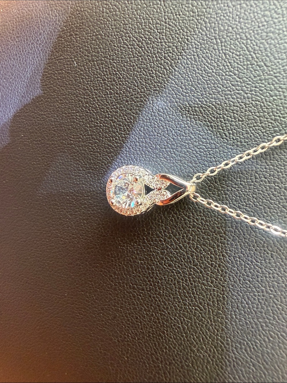 Silver-Tone Crystal Halo Moissanite Pendant Necklace - 1.5 Carats